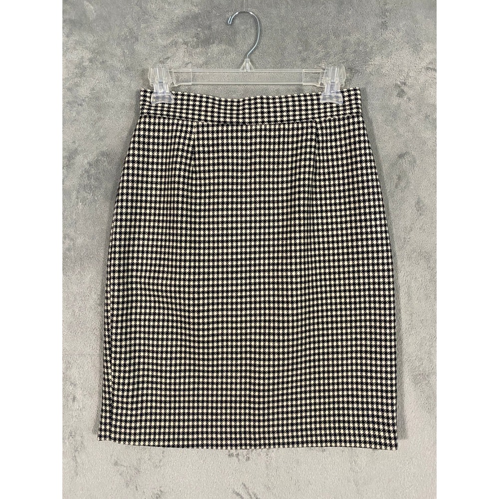 Sisley Pencil Skirt Sz 28/S Black White Houndstooth Wool Blend Made in Italy VTG